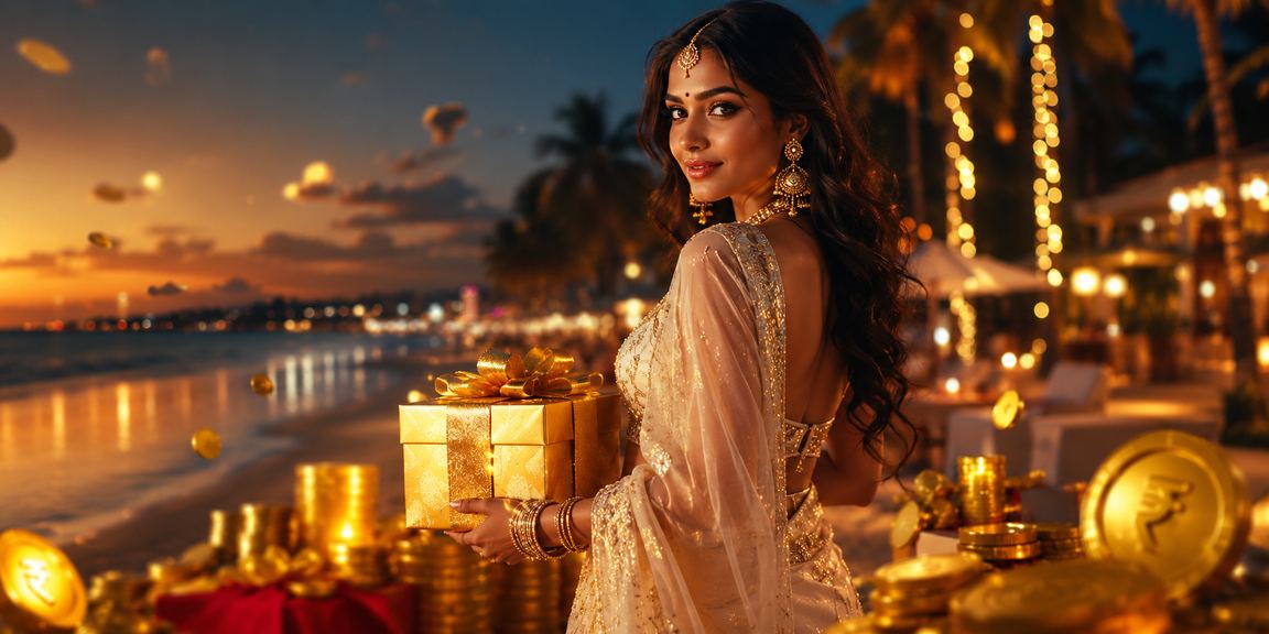 Colorful Goa beach scene with lottery and entertainment