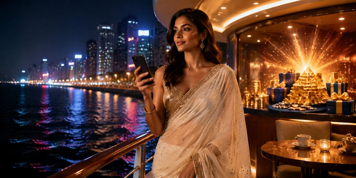 Mobile casino gaming scene in Mumbai with traditional saree